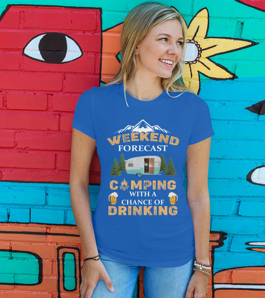 Weekend Forecast Camping Drinking Shasta COMPACT Trailer T-Shirt