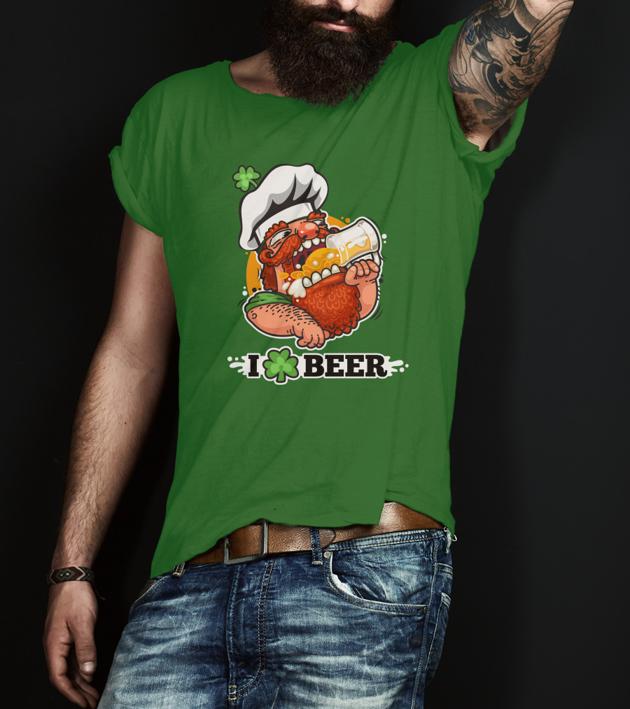 Irish Chef Shamrock I Love Beer T-Shirt