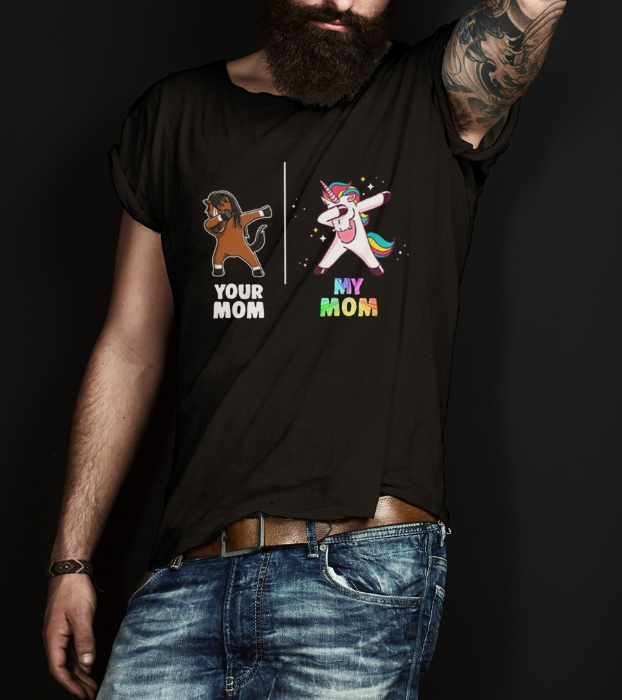 Your Mom Dabbing Horse Versus My Mom Dabbing Unicorn Rainbow T-Shirt