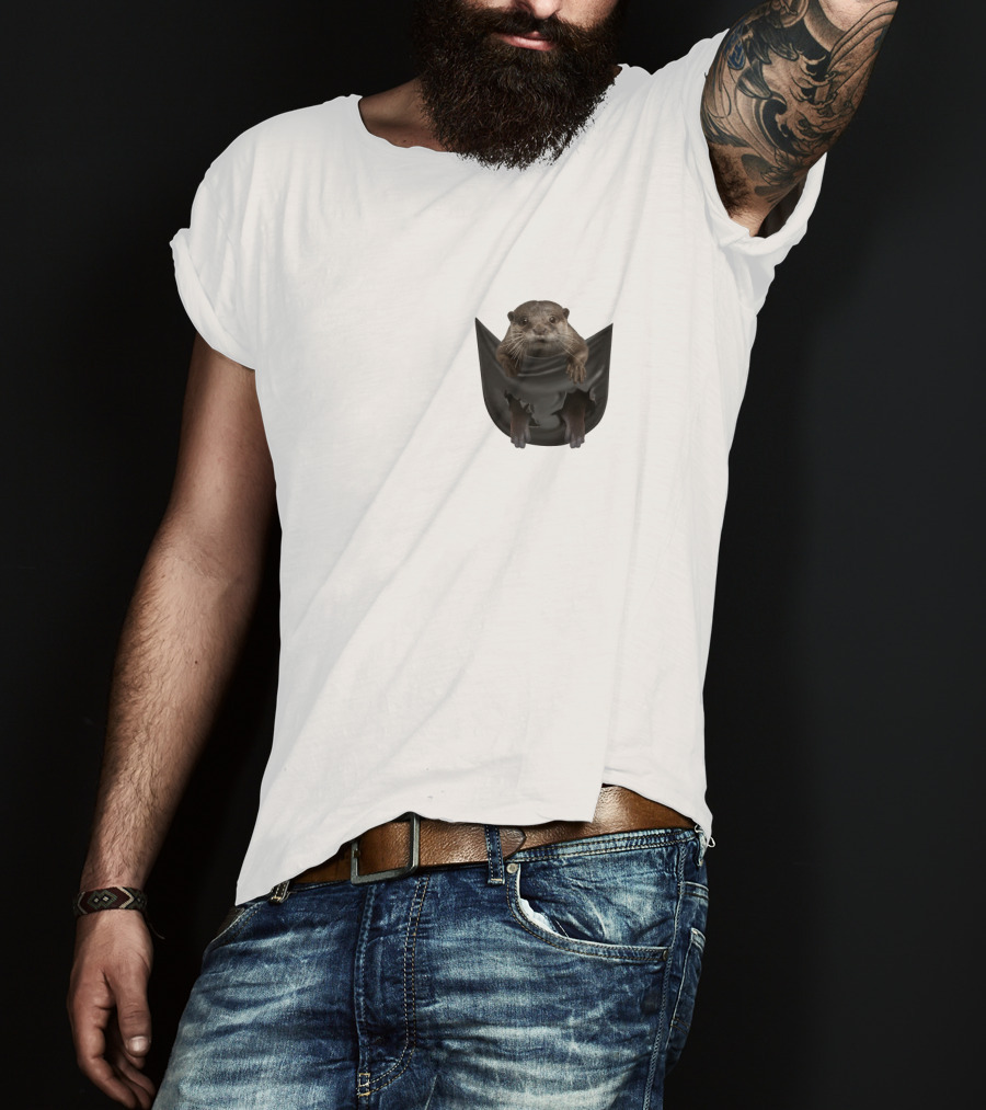 Otter In Black Pocket T-Shirt