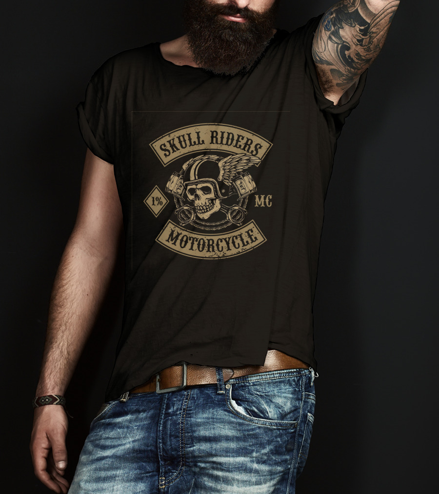 Skull Riders MC 1% Motorcycle Winged Helmet Pistons T-Shirt