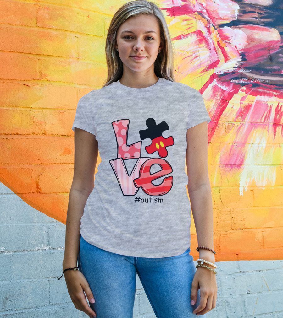 LOVE Autism #autism Puzzle Piece Mouse T-Shirt