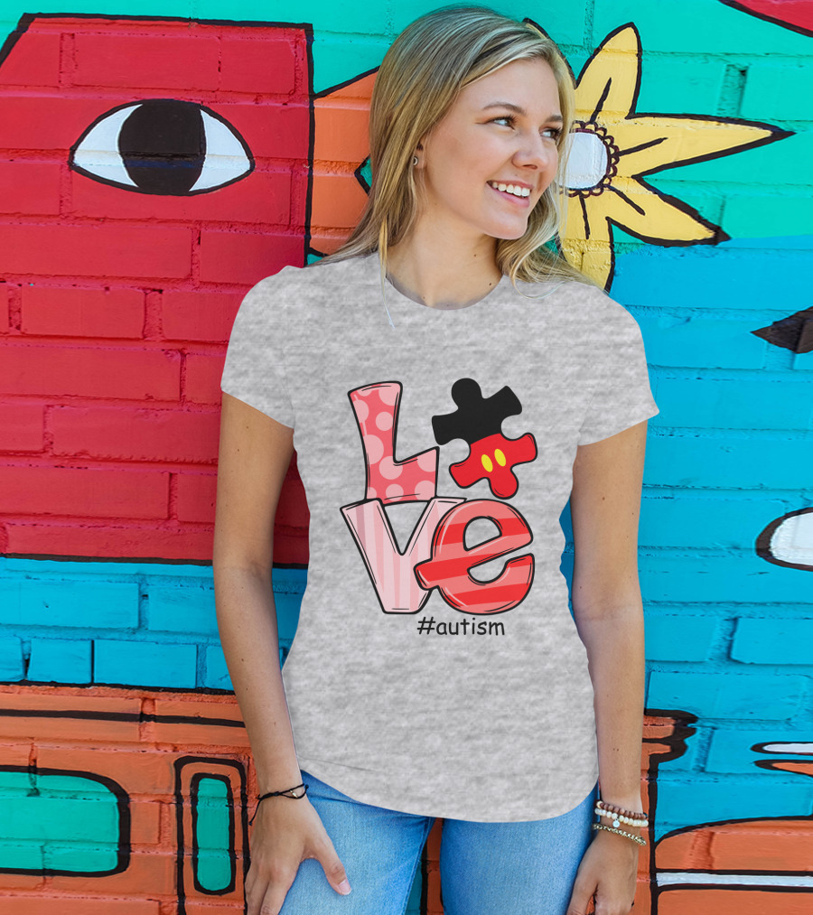 LOVE Autism #autism Puzzle Piece Mouse T-Shirt
