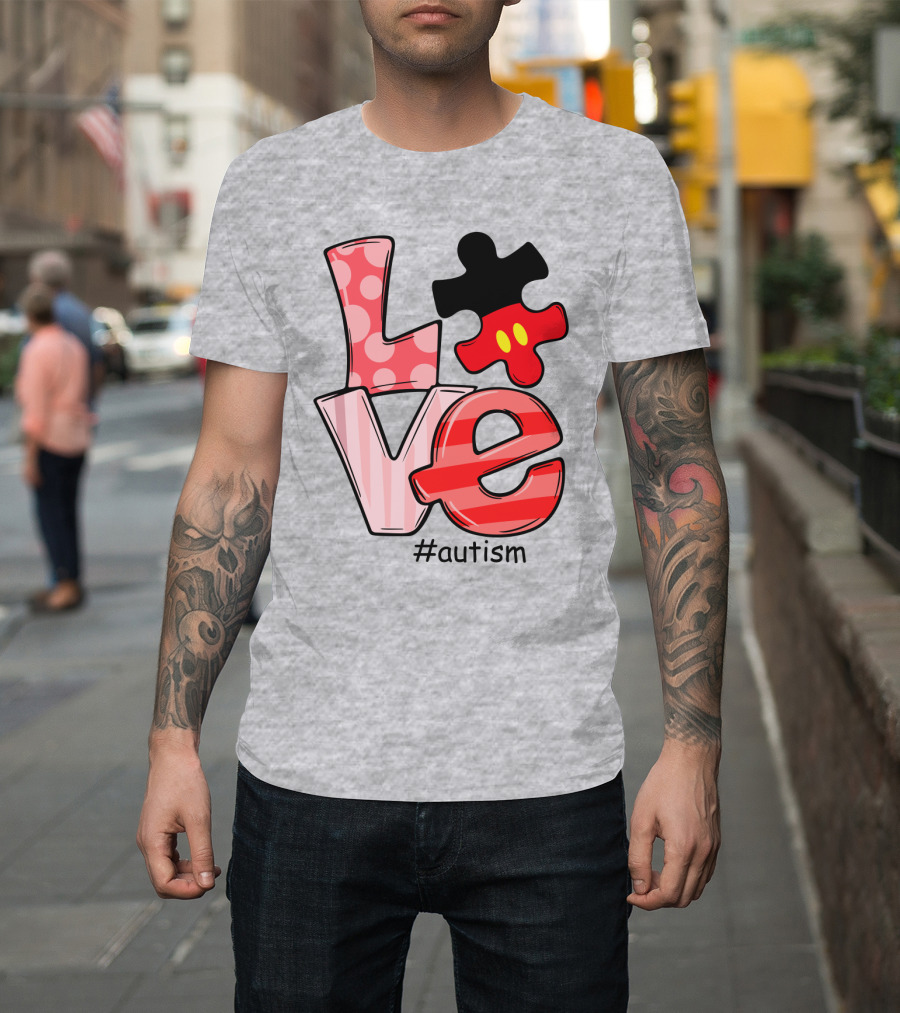LOVE Autism #autism Puzzle Piece Mouse T-Shirt