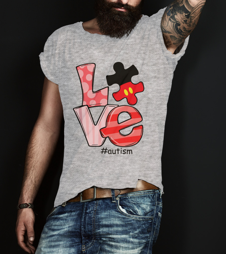 LOVE Autism #autism Puzzle Piece Mouse T-Shirt