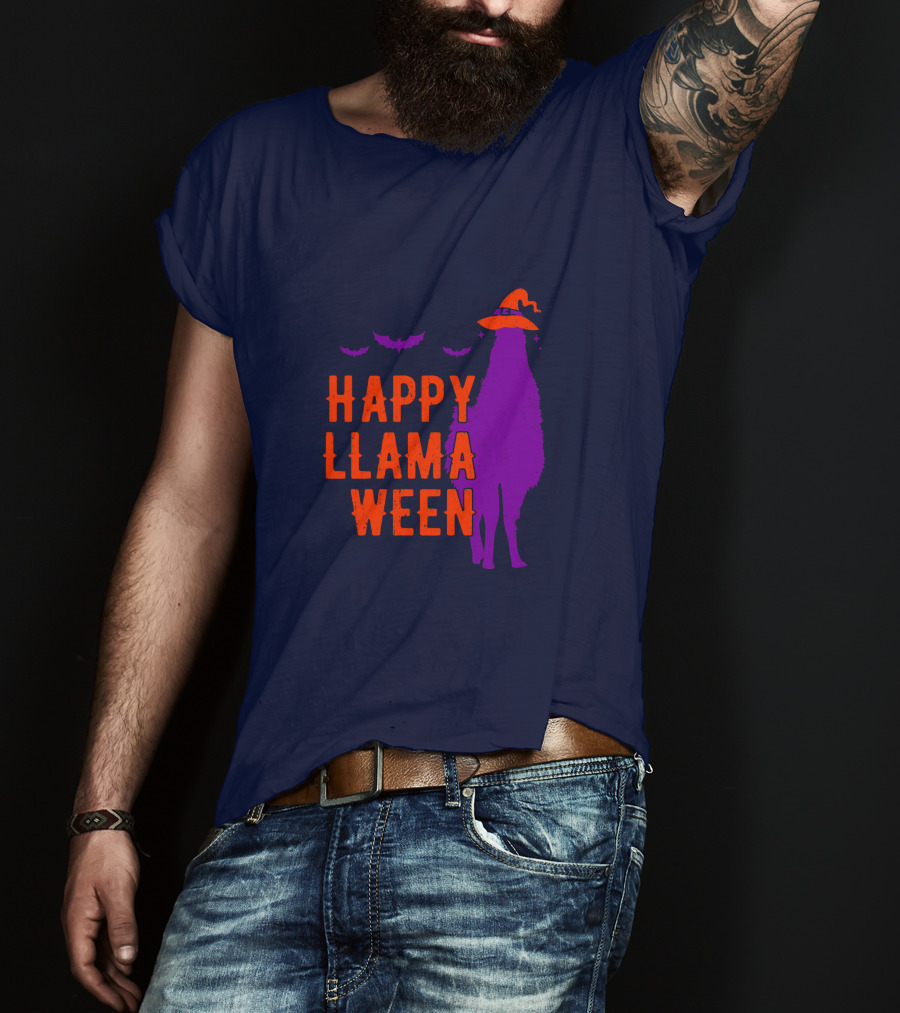 Happy Llamaween Llama Halloween Bat Witch Hat T-Shirt