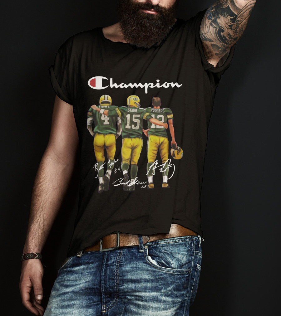 Champion Green Bay Packers Favre Starr Rodgers Signatures T-Shirt