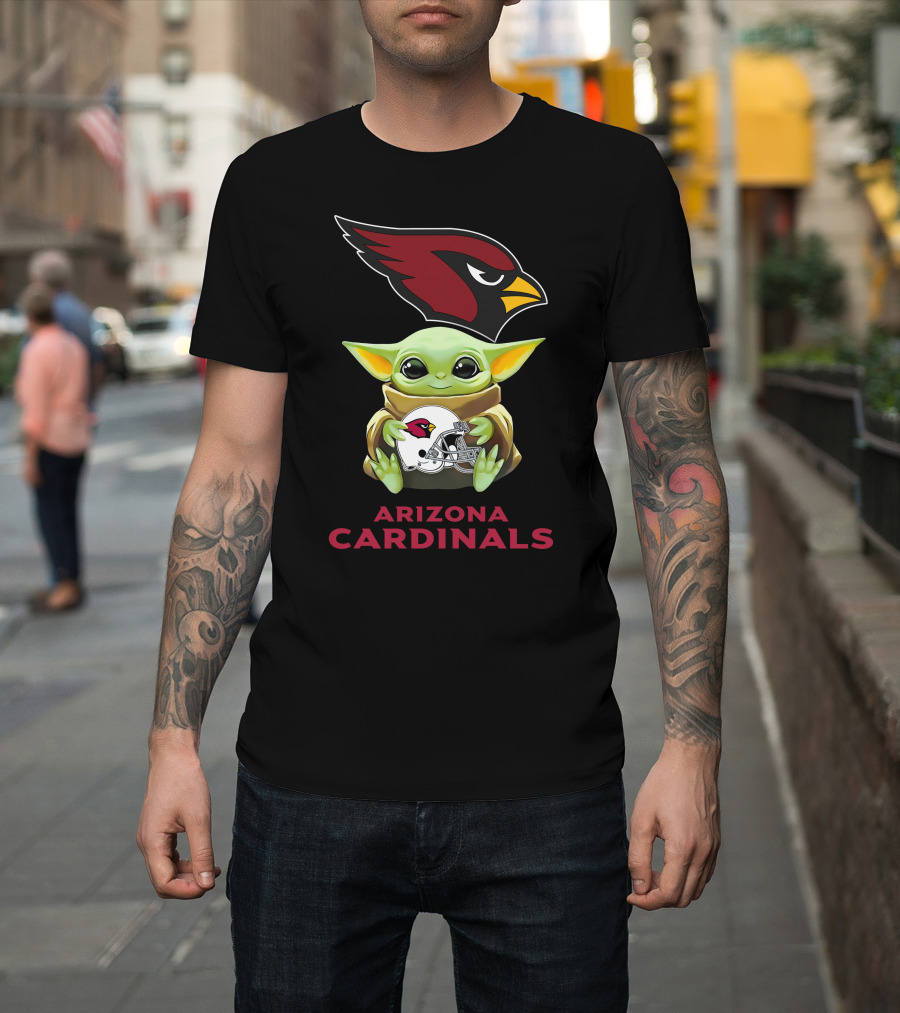 Baby Yoda Holding Arizona Cardinals Helmet T-Shirt