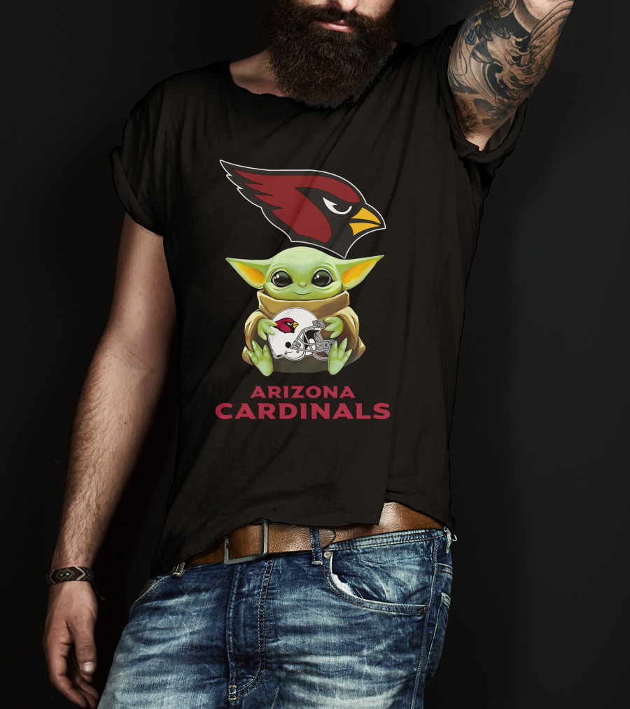 Baby Yoda Holding Arizona Cardinals Helmet T-Shirt