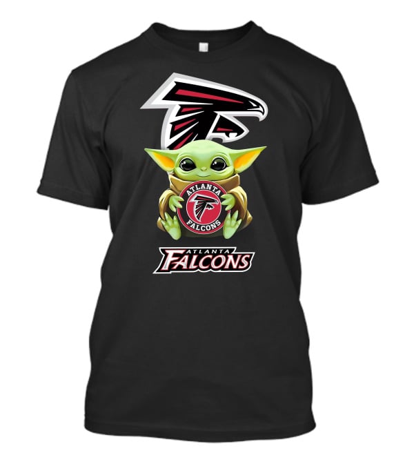 Baby Yoda Holding Atlanta Falcons Emblem Logo Fan T-Shirt