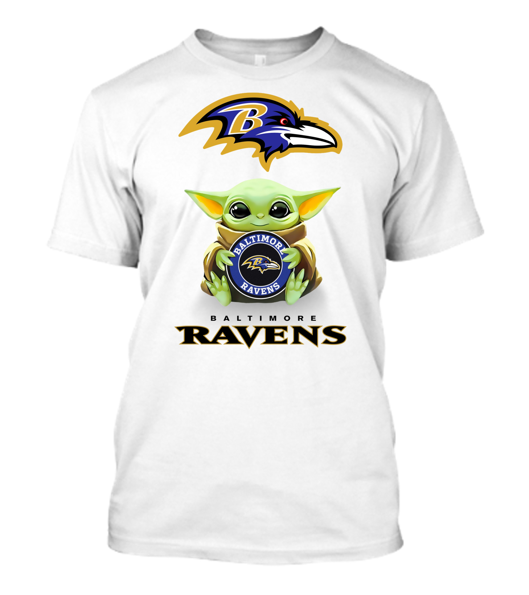 Baltimore Ravens Baby Yoda Holding Team T-Shirt