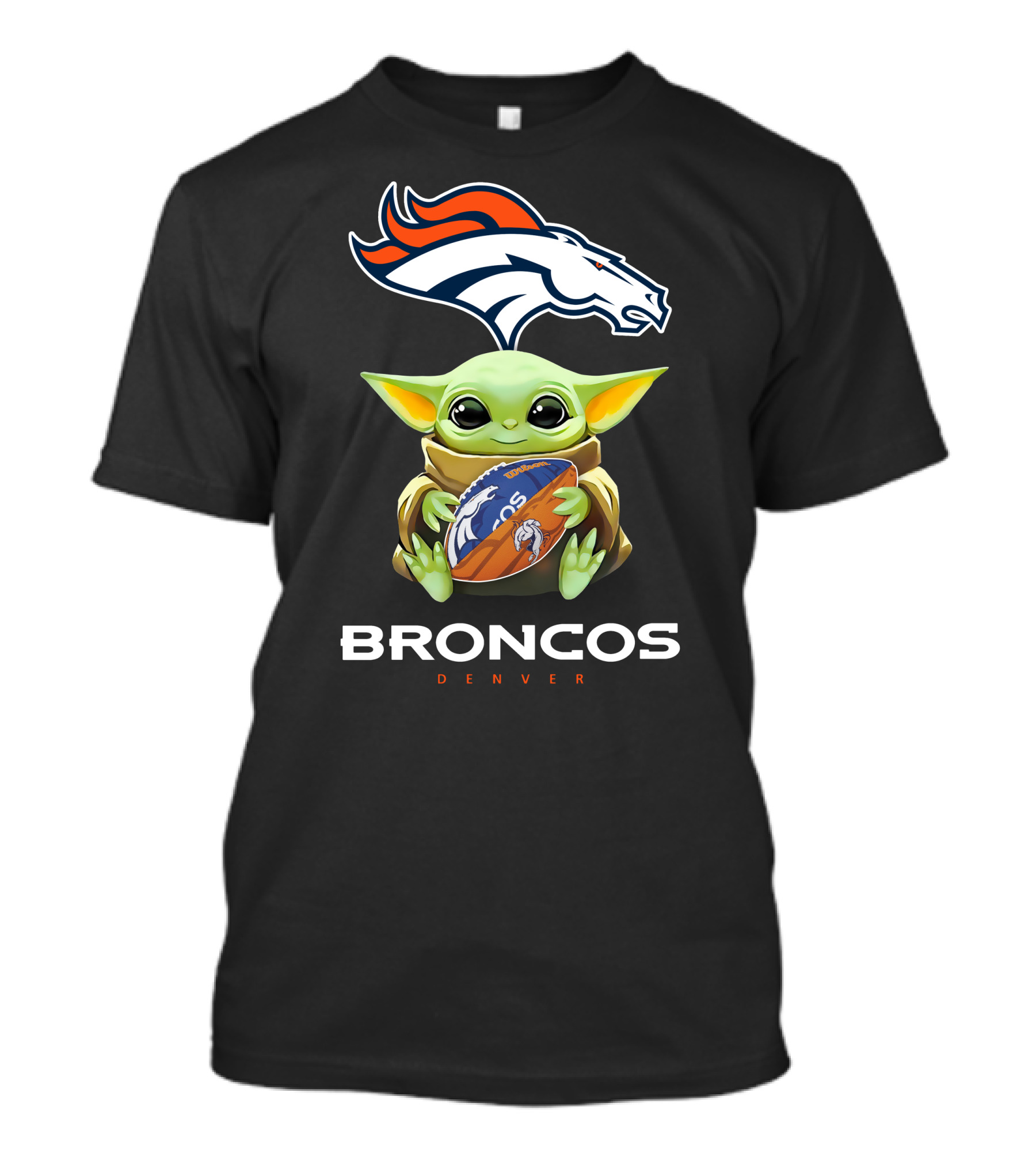 Baby Yoda Hug Broncos Denver Football Tailgate T-Shirt