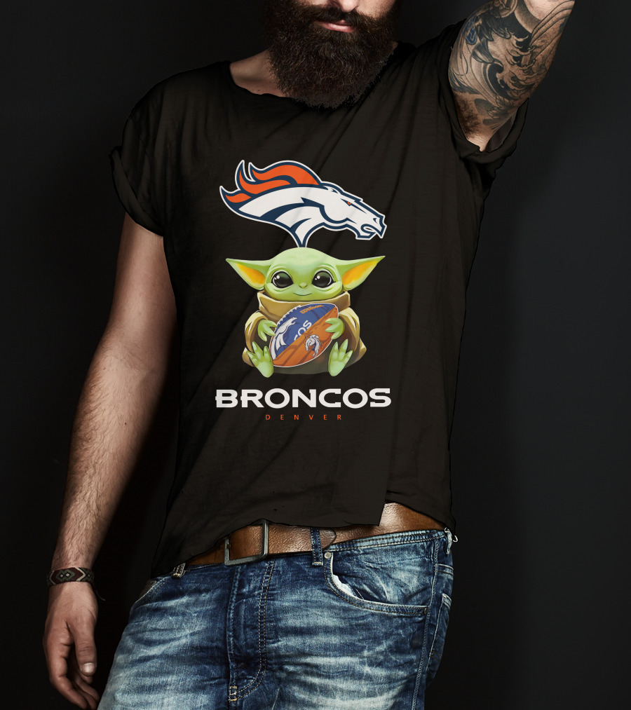 Baby Yoda Hug Broncos Denver Football Tailgate T-Shirt