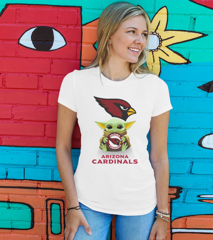 Baby Yoda Holding Arizona Cardinals Football T-Shirt
