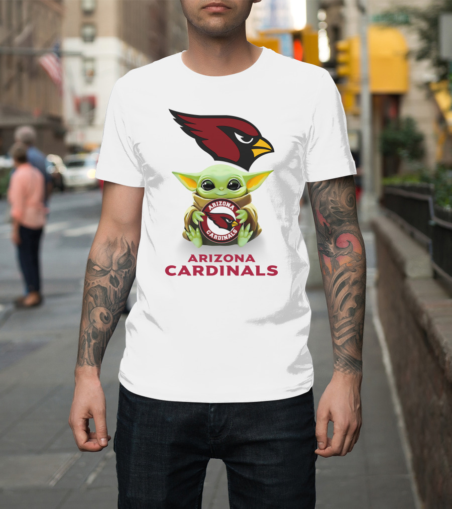 Baby Yoda Holding Arizona Cardinals Football T-Shirt