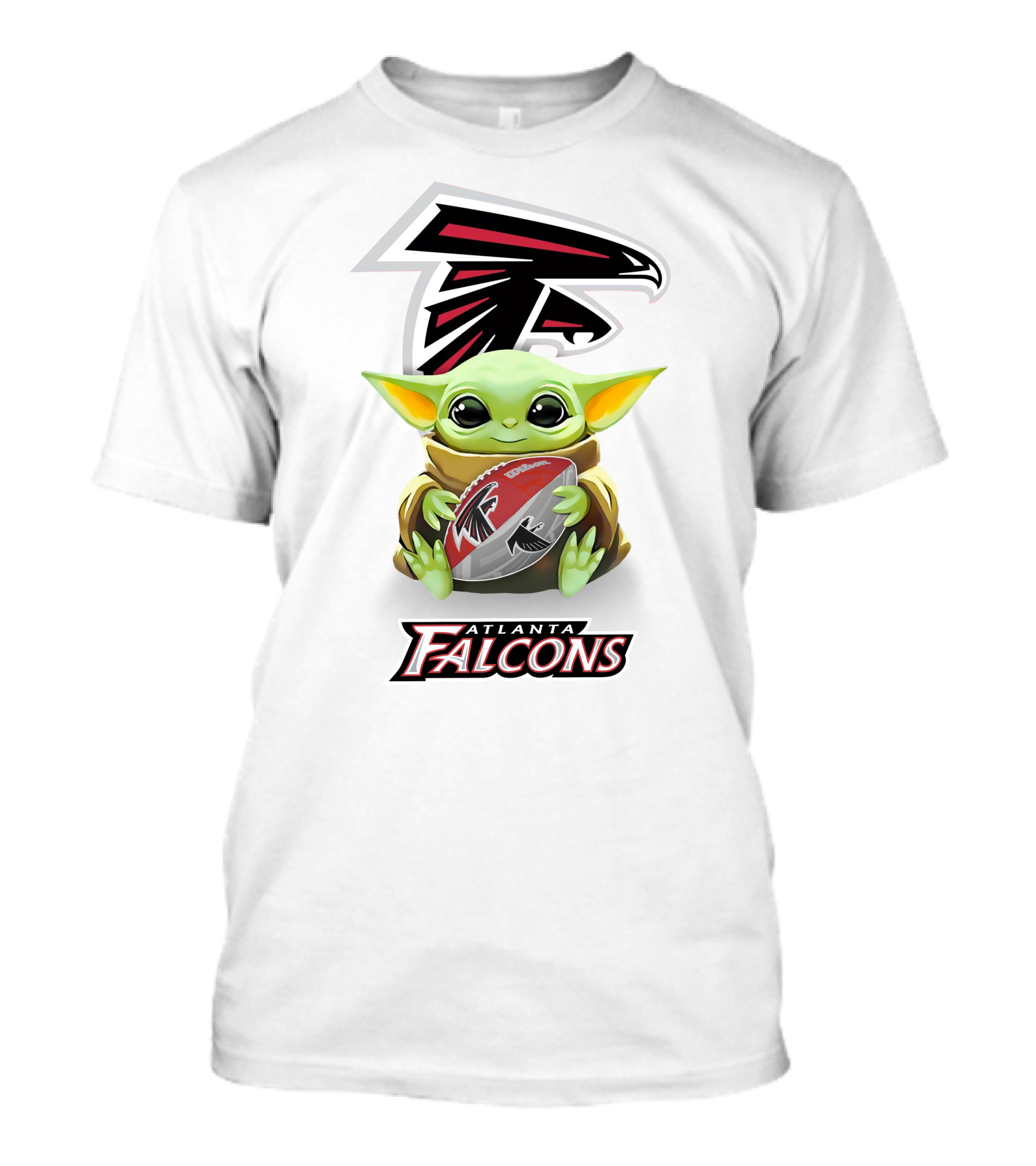 Baby Yoda Atlanta Falcons Hugging Football Nfl Tailgate White T-Shirt