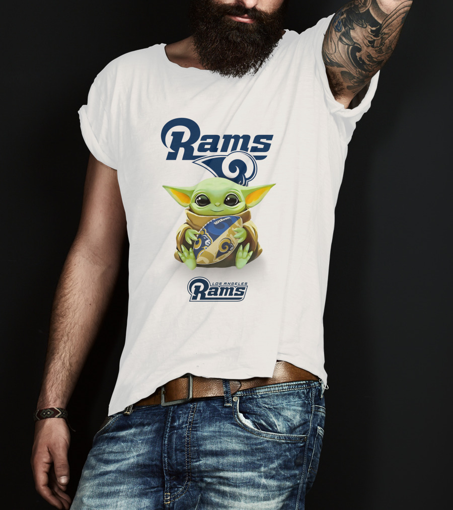 Baby Yoda Los Angeles Rams Football Hug T-Shirt