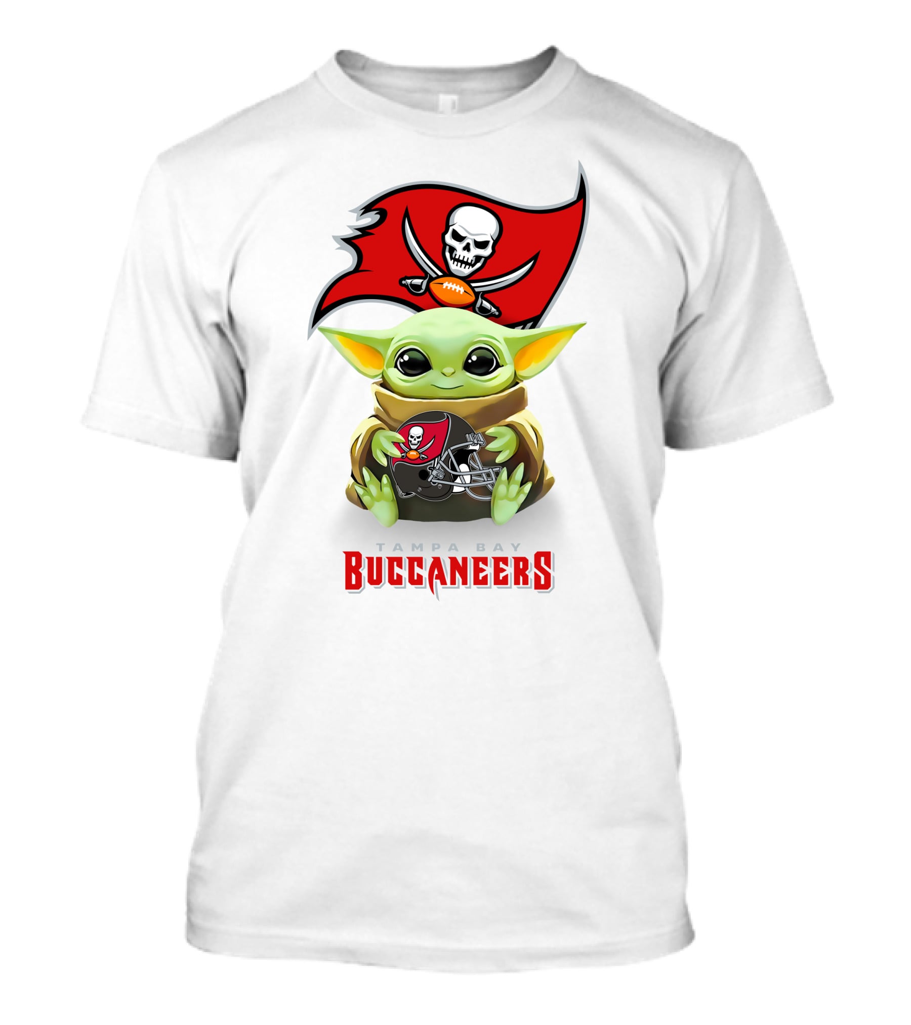Baby Yoda Holding Tampa Bay Buccaneers Football Helmet T-Shirt