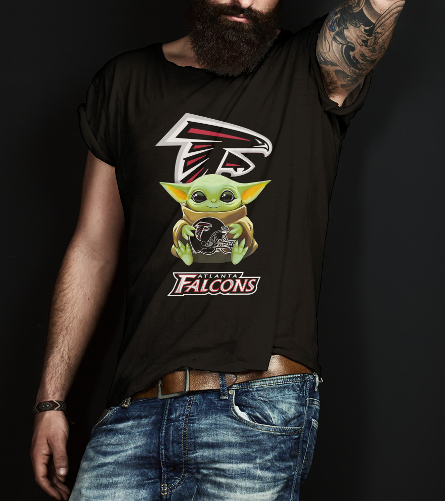 Atlanta Falcons Baby Yoda With Helmet And Team T-Shirt