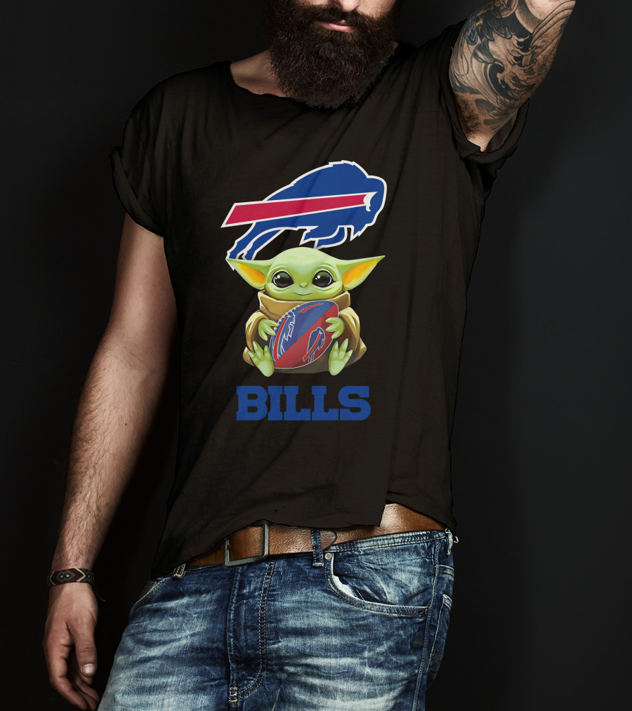 Star Wars Baby Yoda Holding Buffalo Bills Football T-Shirt