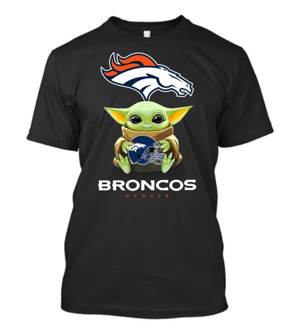 Star Wars Baby Yoda Holding Denver Broncos Helmet T-Shirt