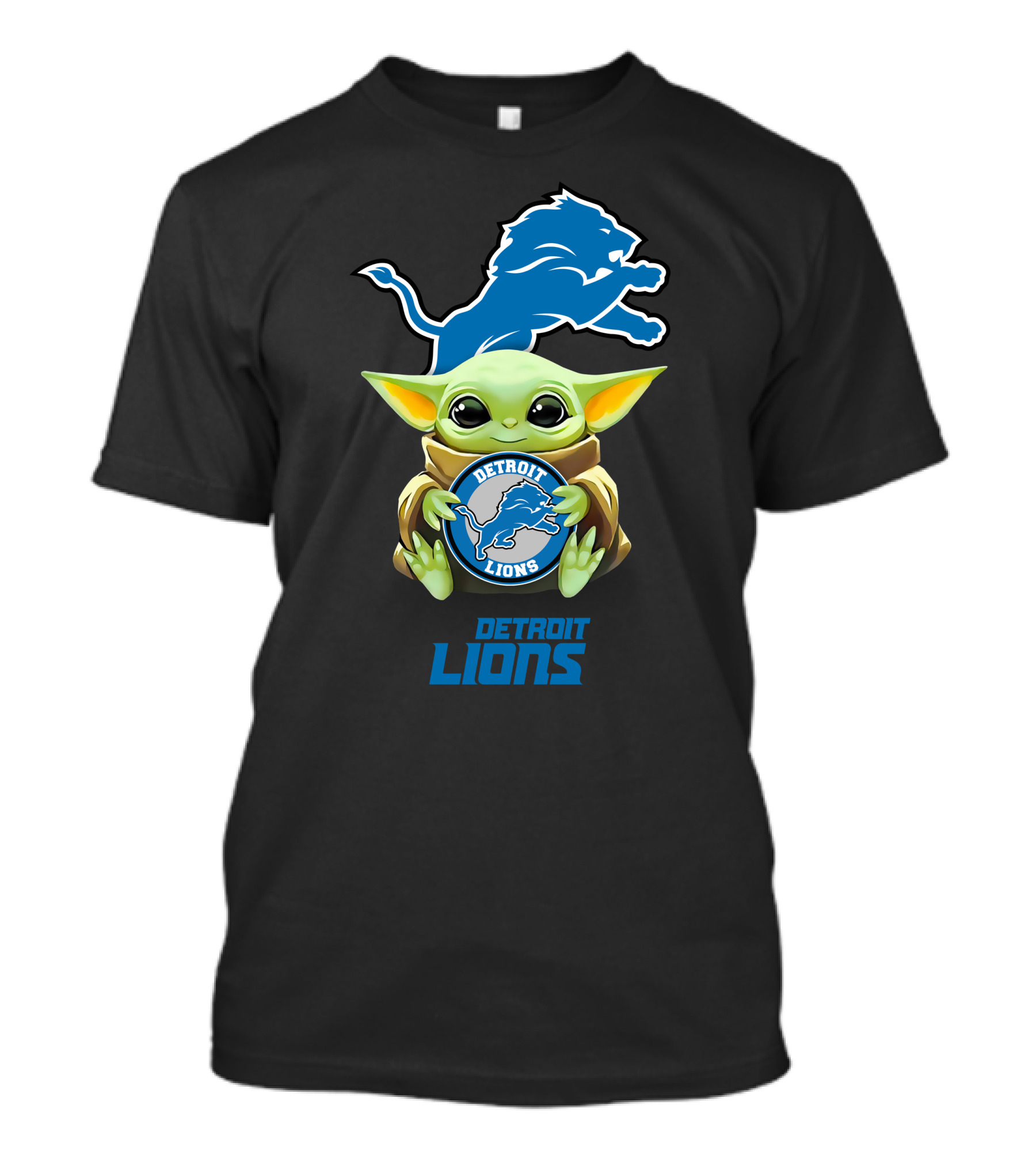 Star Wars Baby Yoda Holding Detroit Lions Symbol With Team T-Shirt