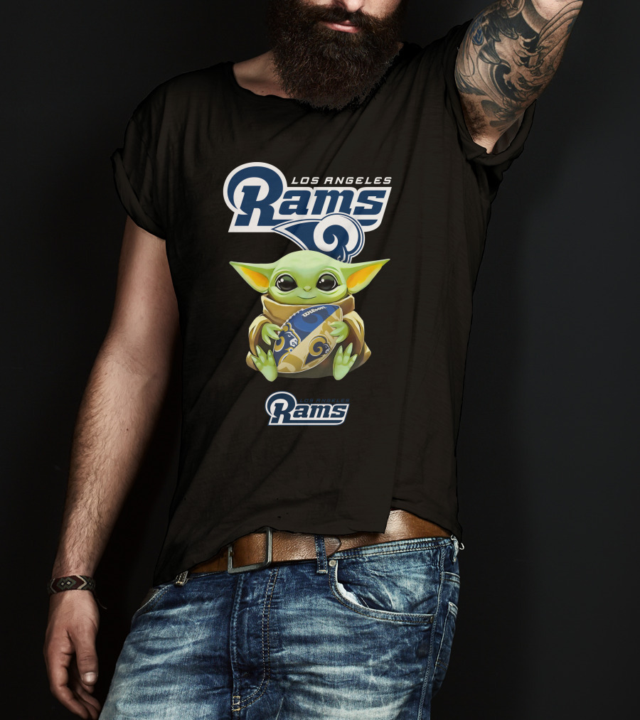 Star Wars Baby Yoda Los Angeles Rams Football Hug T-Shirt