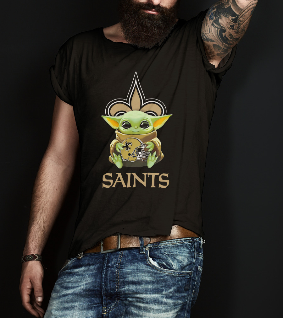 Star Wars Baby Yoda Saints New Orleans Saints Helmet Fleur-de-Lis T-Shirt
