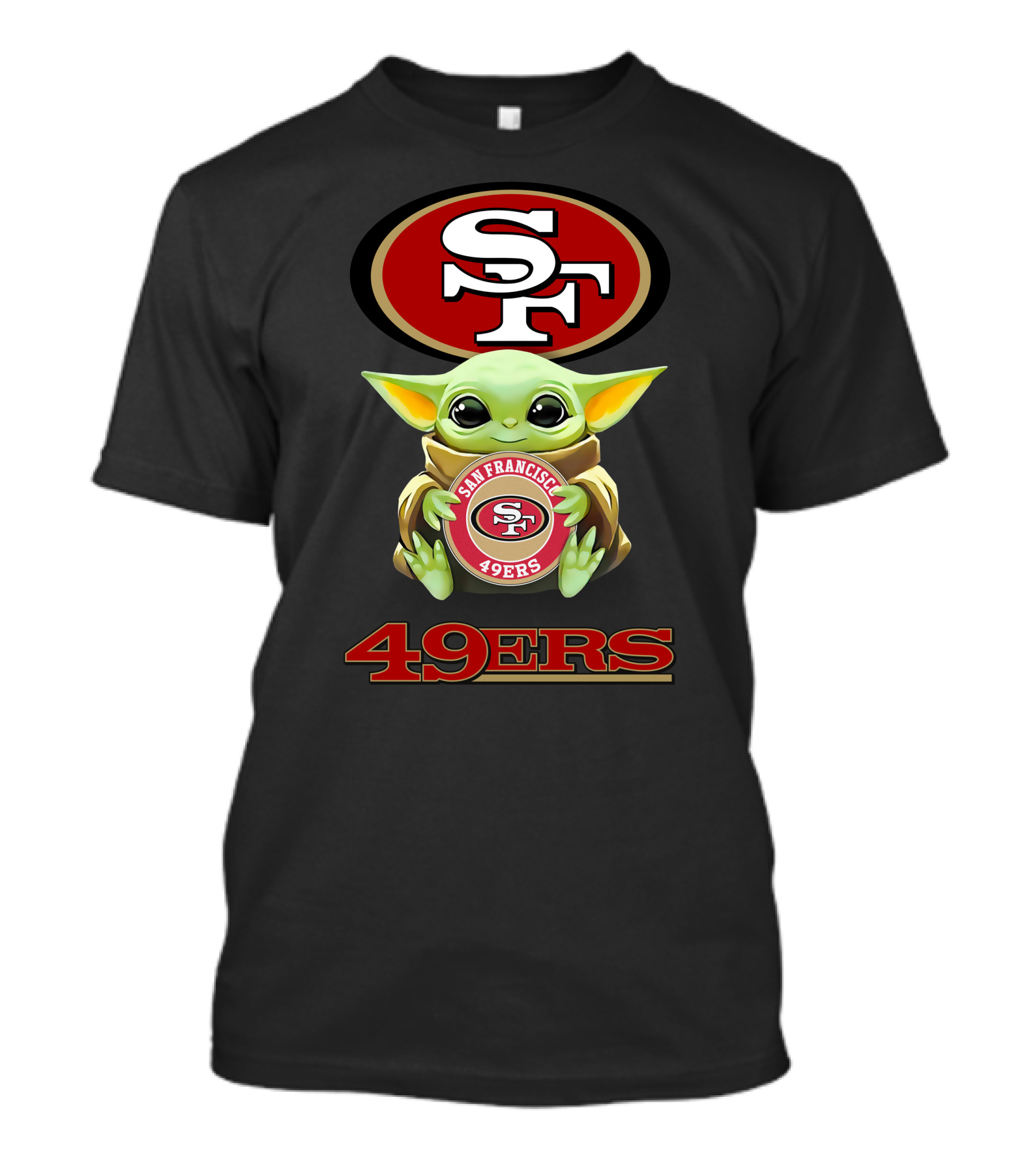 San Francisco 49ers Baby Yoda Hugging SF Logo Star Wars Theme 49ers T-Shirt