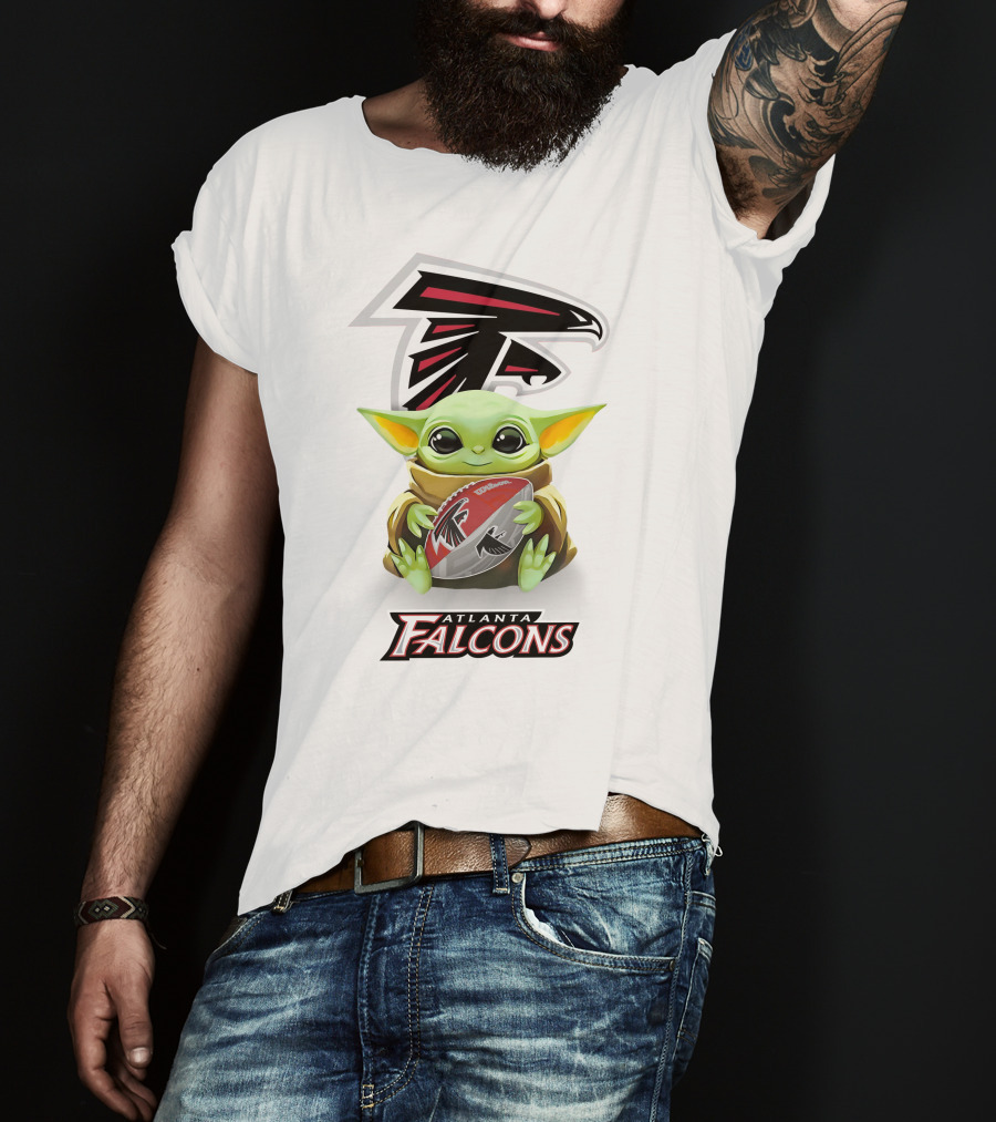 Baby Yoda Holding Atlanta Falcons Football Fan Gear T-Shirt