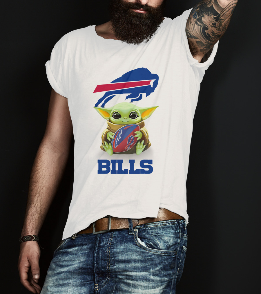 Buffalo Bills Baby Yoda Holding Football Fan Tailgate White T-Shirt
