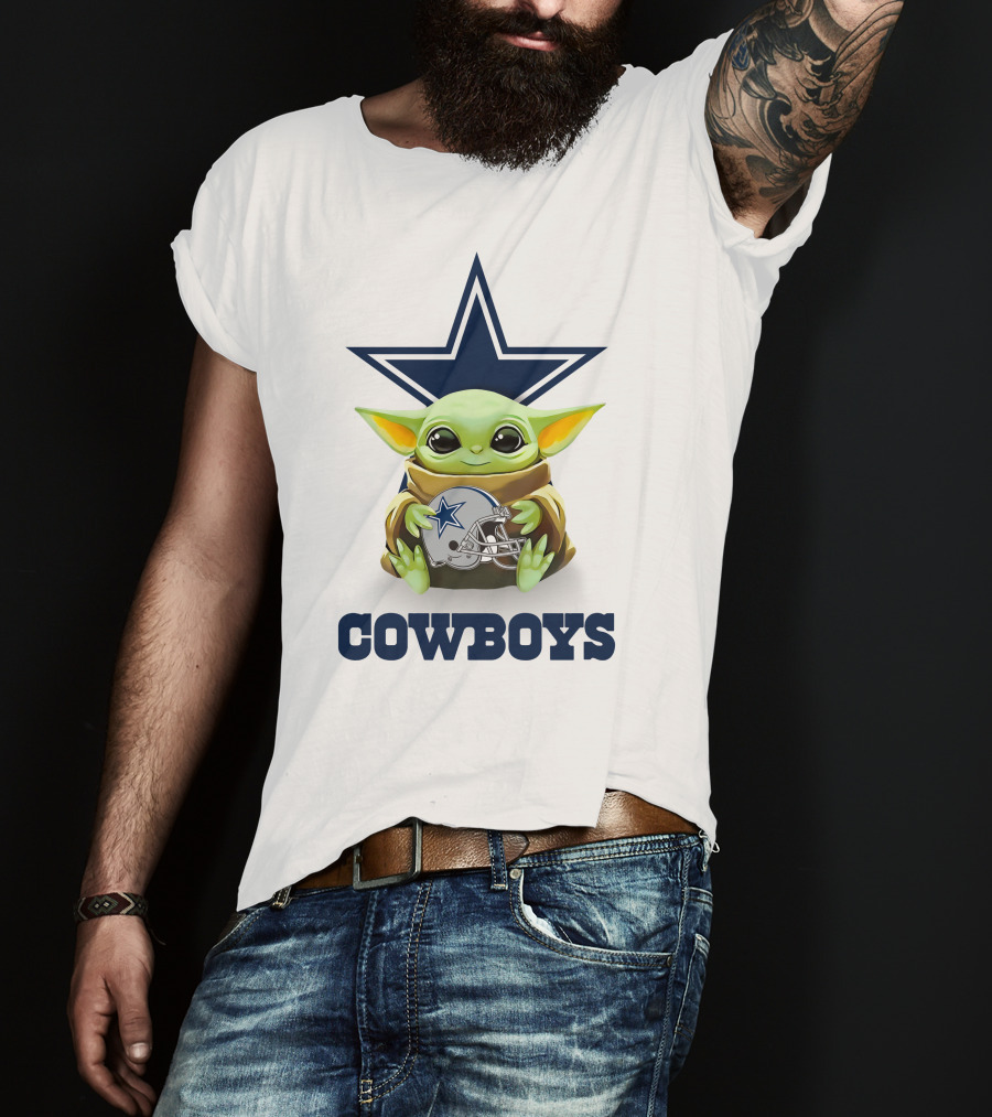 Baby Yoda Holding Dallas Cowboys Star Helmet Cowboys T-Shirt
