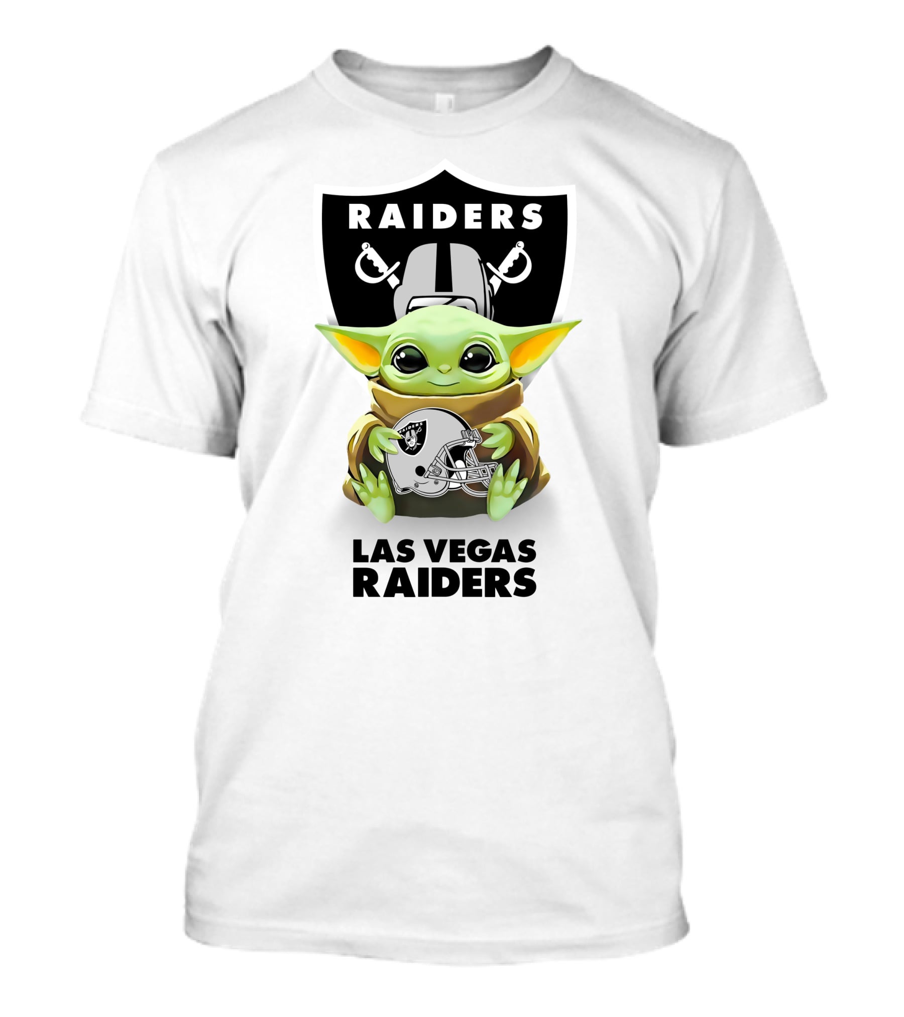 Baby Yoda Holding Las Vegas Raiders Football Helmet Shield Emblem T-Shirt