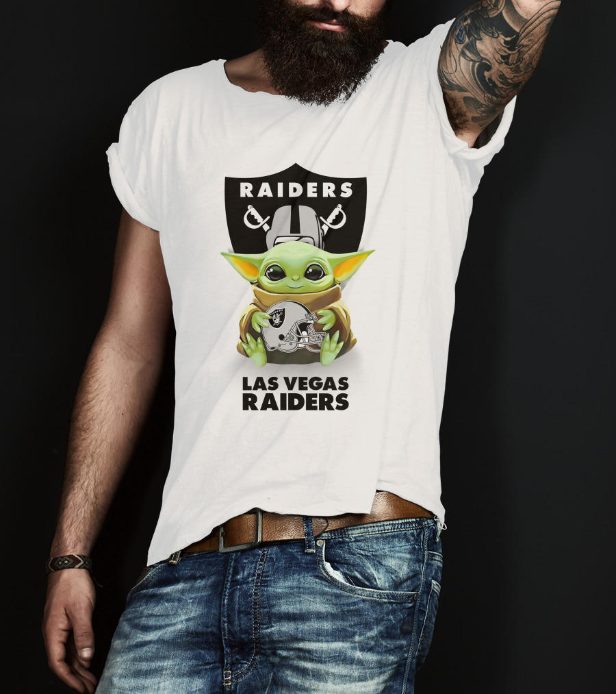 Baby Yoda Holding Las Vegas Raiders Football Helmet Shield Emblem T-Shirt