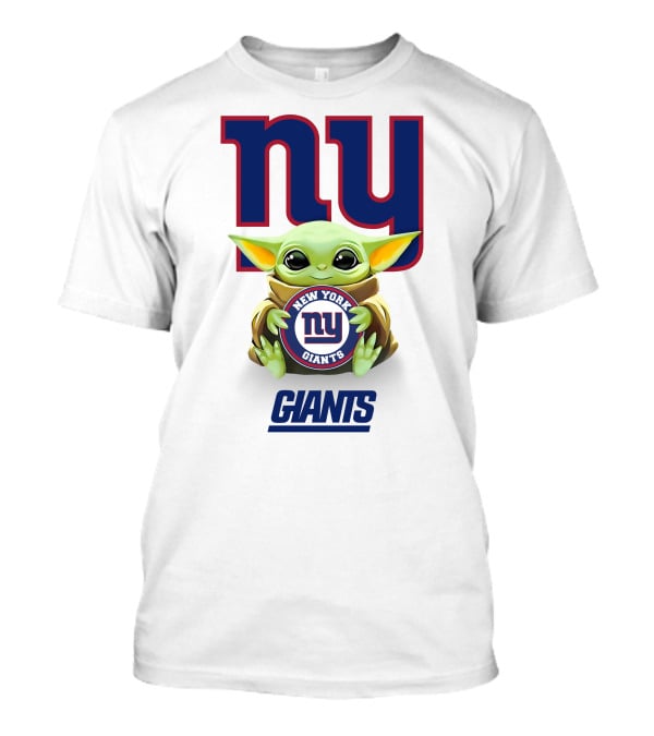 Baby Yoda Hug New York Giants NY Giants Star Wars Collaboration White T-Shirt