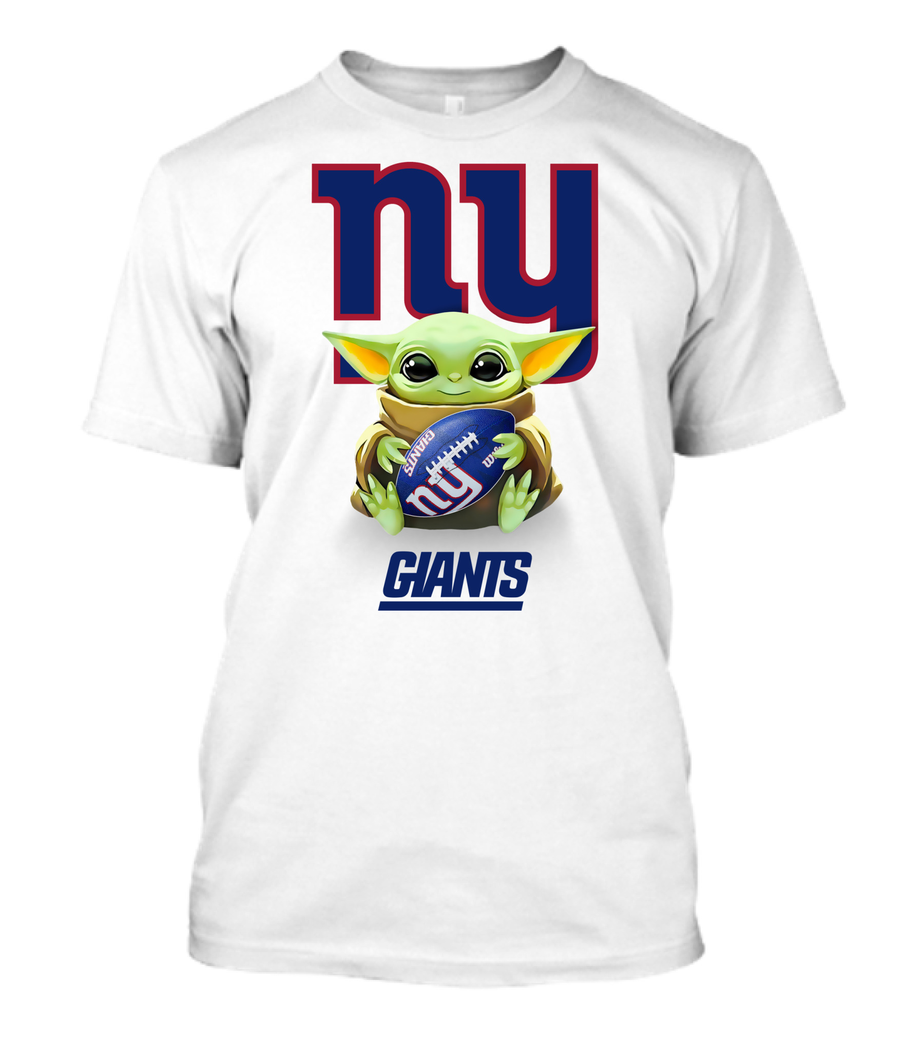 Baby Yoda Hugging Football With New York Giants Logo NY Giants T-Shirt