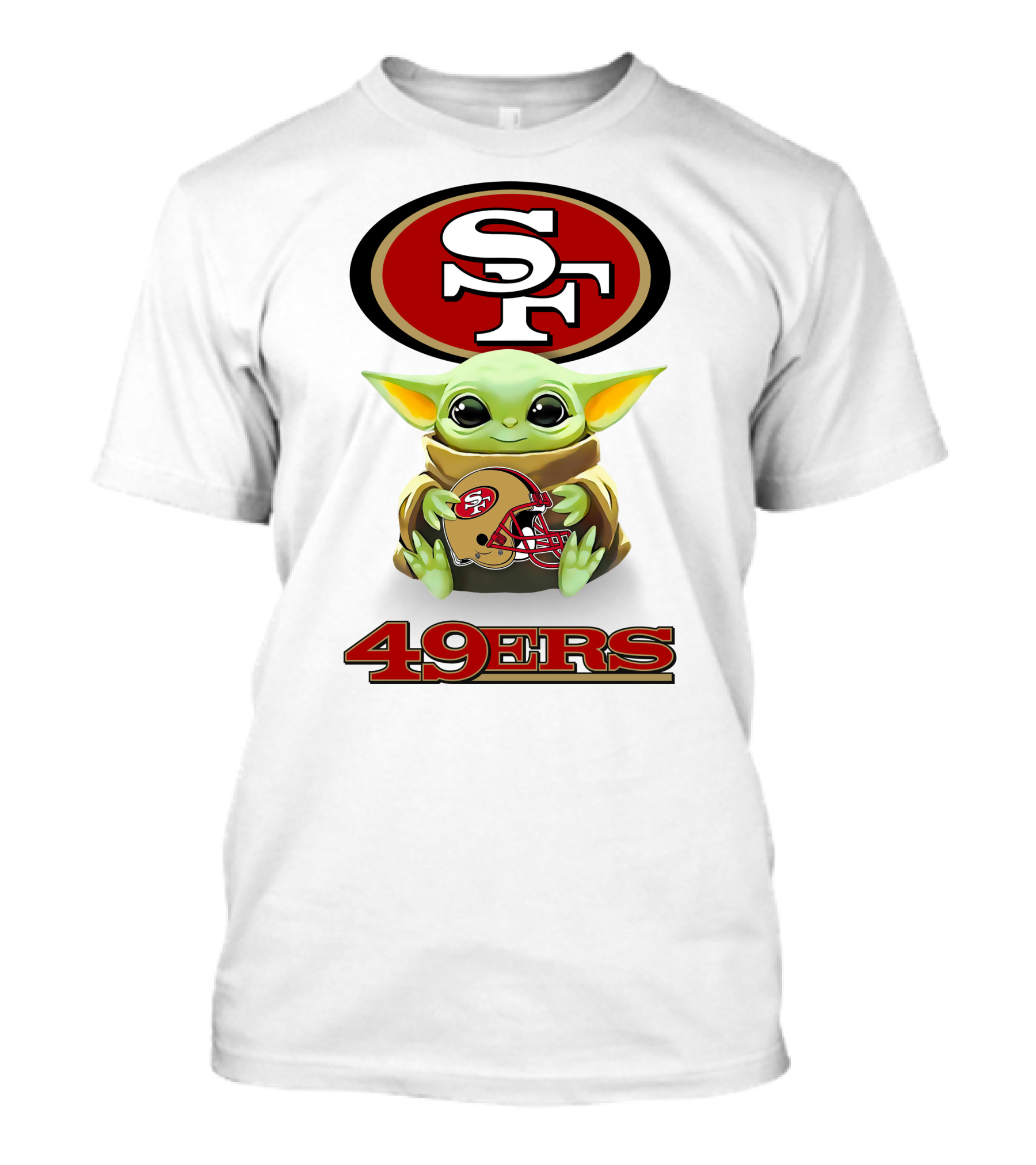 Baby Yoda Holding San Francisco 49ers Helmet With SF T-Shirt