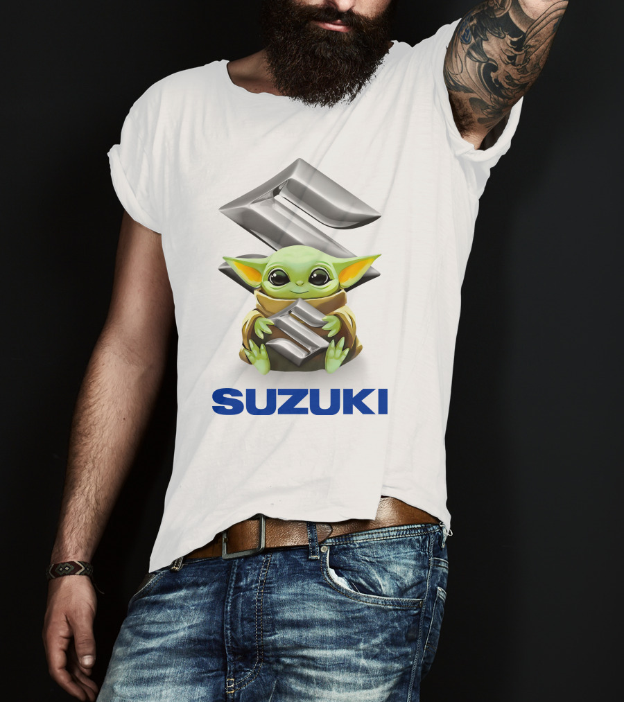 Baby Yoda Holding Suzuki Logo Emblem T-Shirt