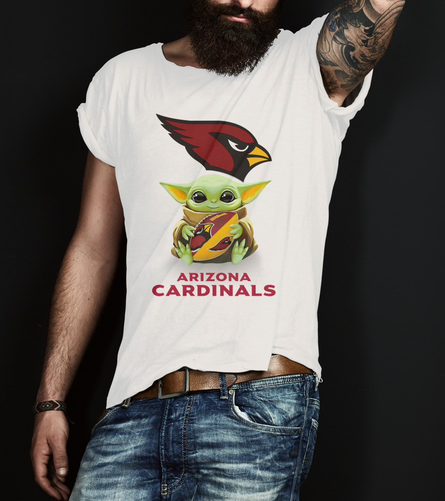 Star Wars Baby Yoda Hugging Arizona Cardinals Football Tailgate White T-Shirt