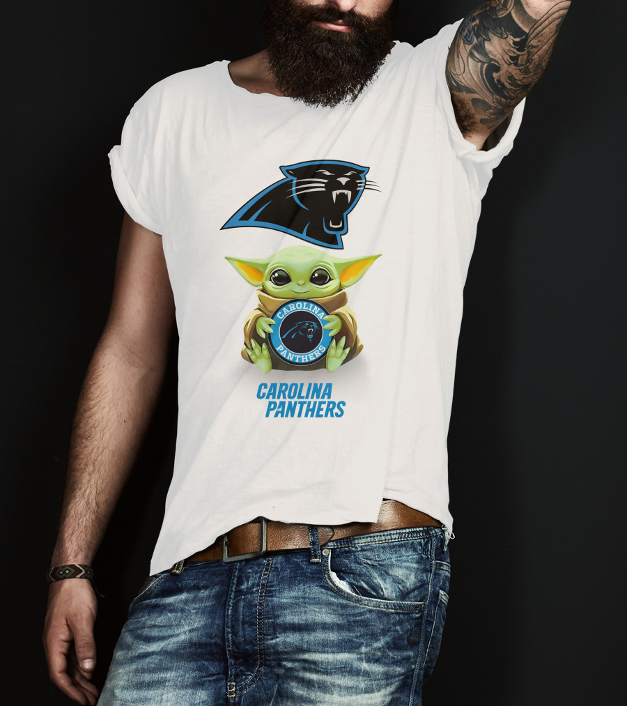 Star Wars Baby Yoda Holding Carolina Panthers Emblem T-Shirt