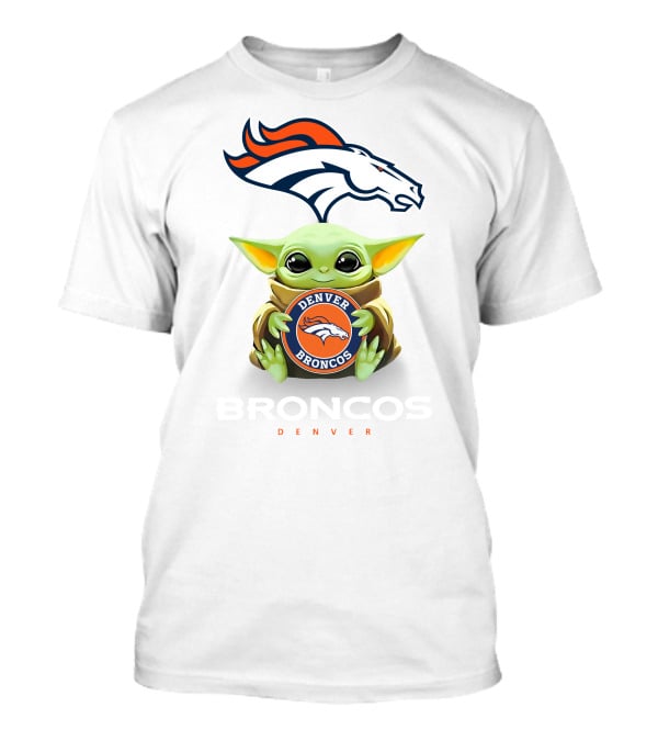 Star Wars Baby Yoda Holds Denver Broncos Emblem T-Shirt