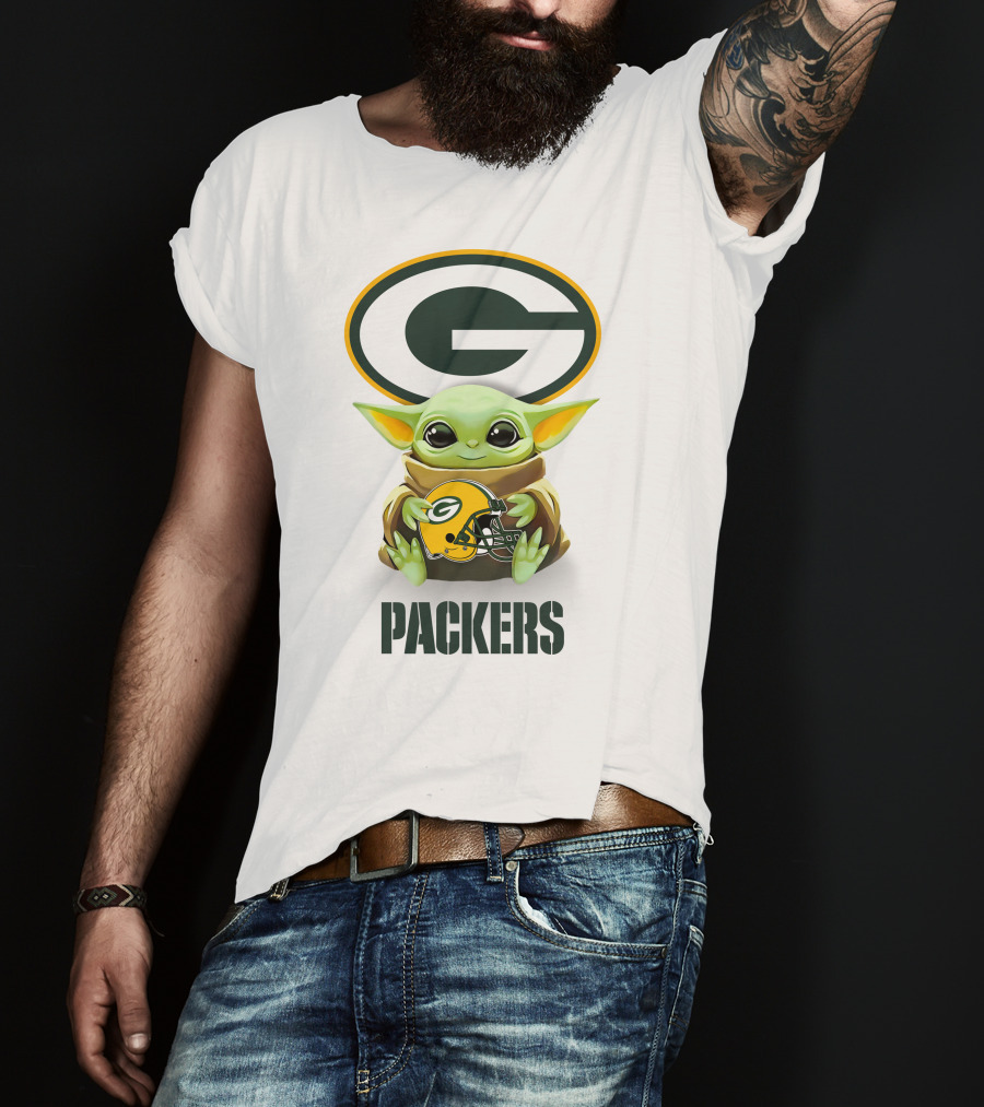 Star Wars Baby Yoda Holding Green Bay Packers Helmet Packers T-Shirt