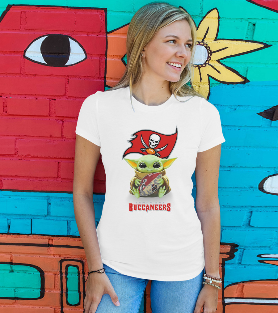 Star Wars Baby Yoda Holding Tampa Bay Buccaneers Football T-Shirt