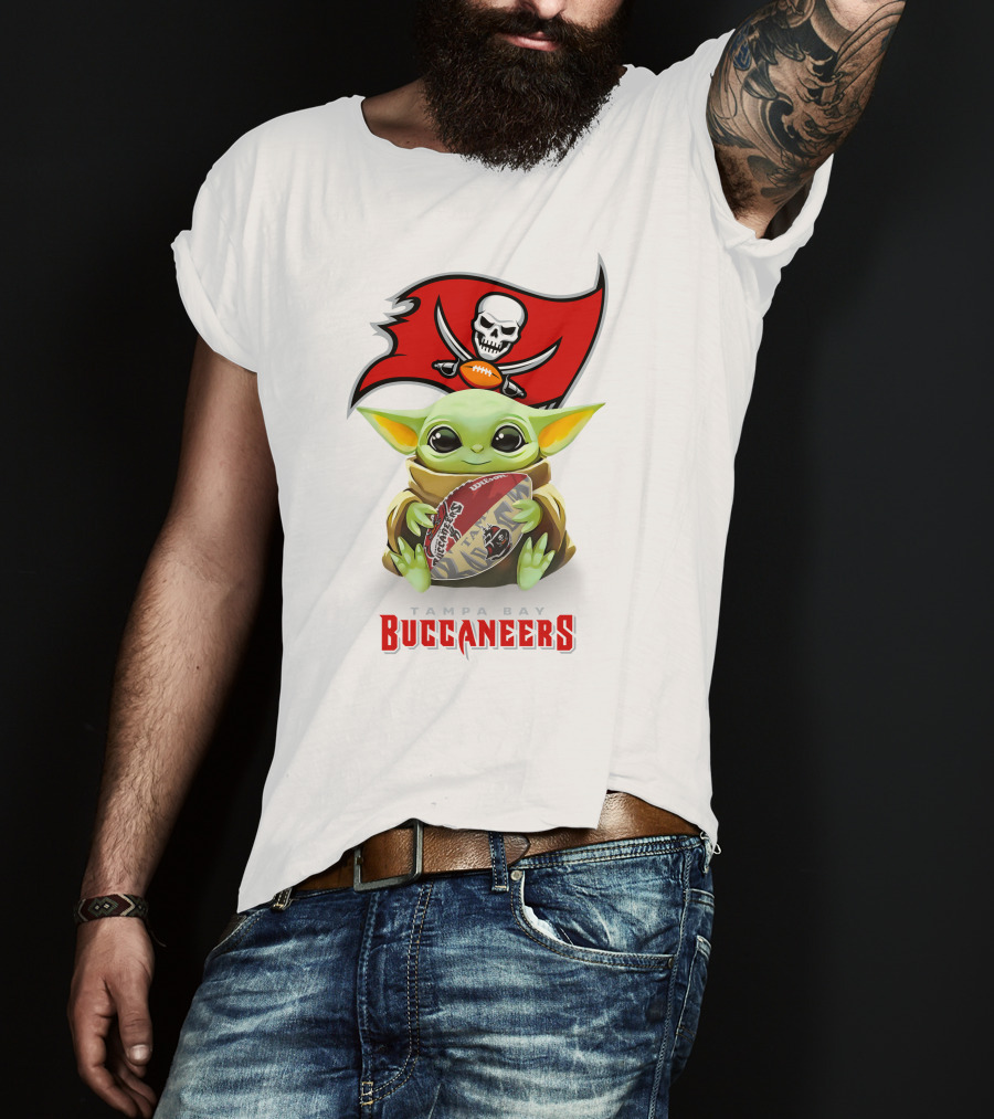 Star Wars Baby Yoda Holding Tampa Bay Buccaneers Football T-Shirt