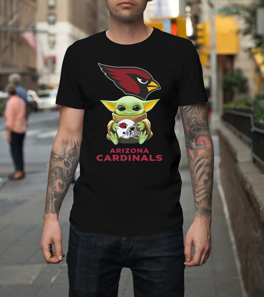 Grogu Hugging Arizona Cardinals Helmet With Team T-Shirt