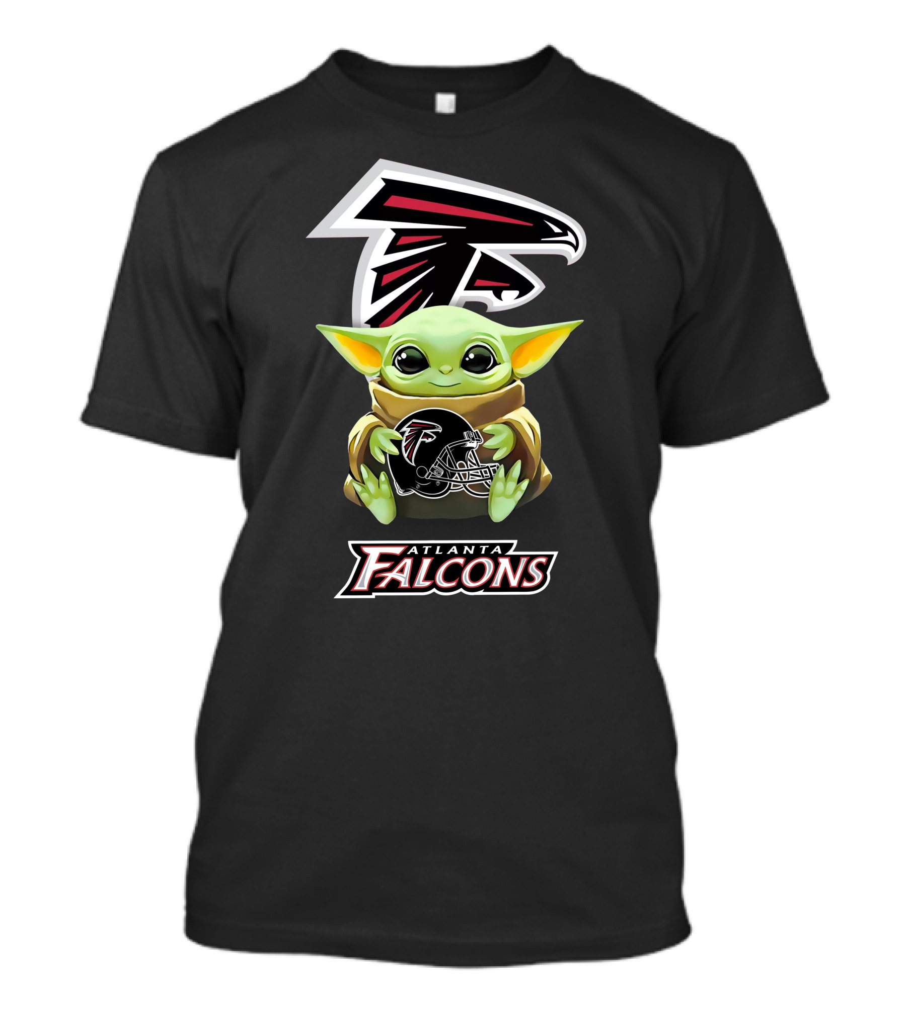 Grogu Embraces Atlanta Falcons Helmet With Team T-Shirt