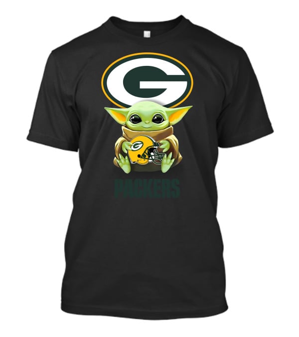 Grogu Holding Green Bay Packers Helmet With Packers T-Shirt