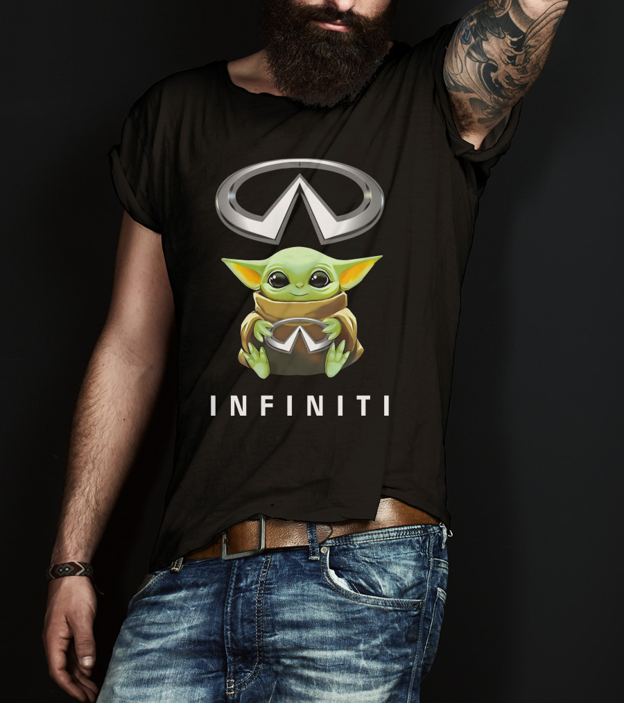 Grogu Holding Infiniti Logo Embrace T-Shirt