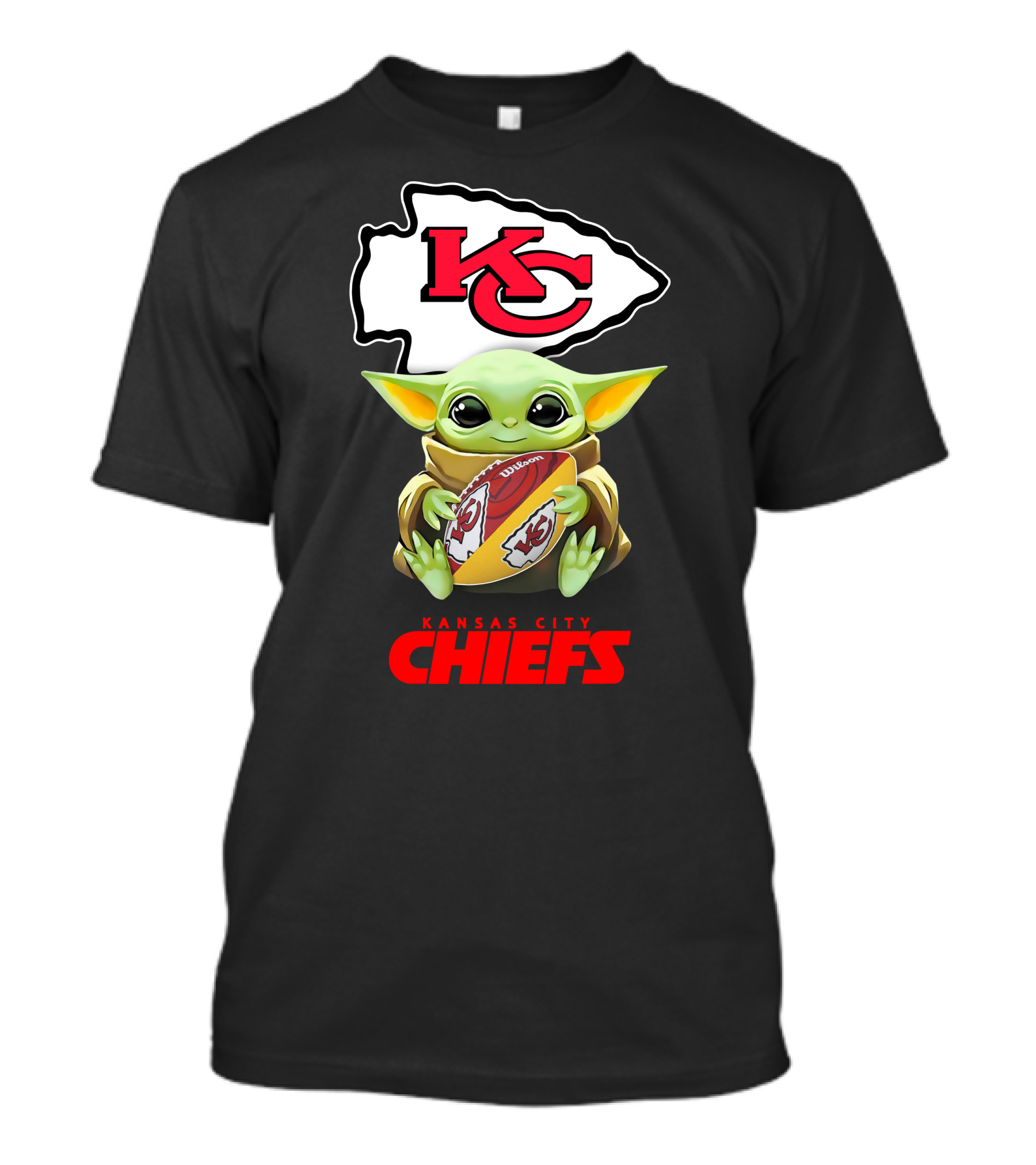 Grogu Holding Football Kansas City Chiefs KC T-Shirt