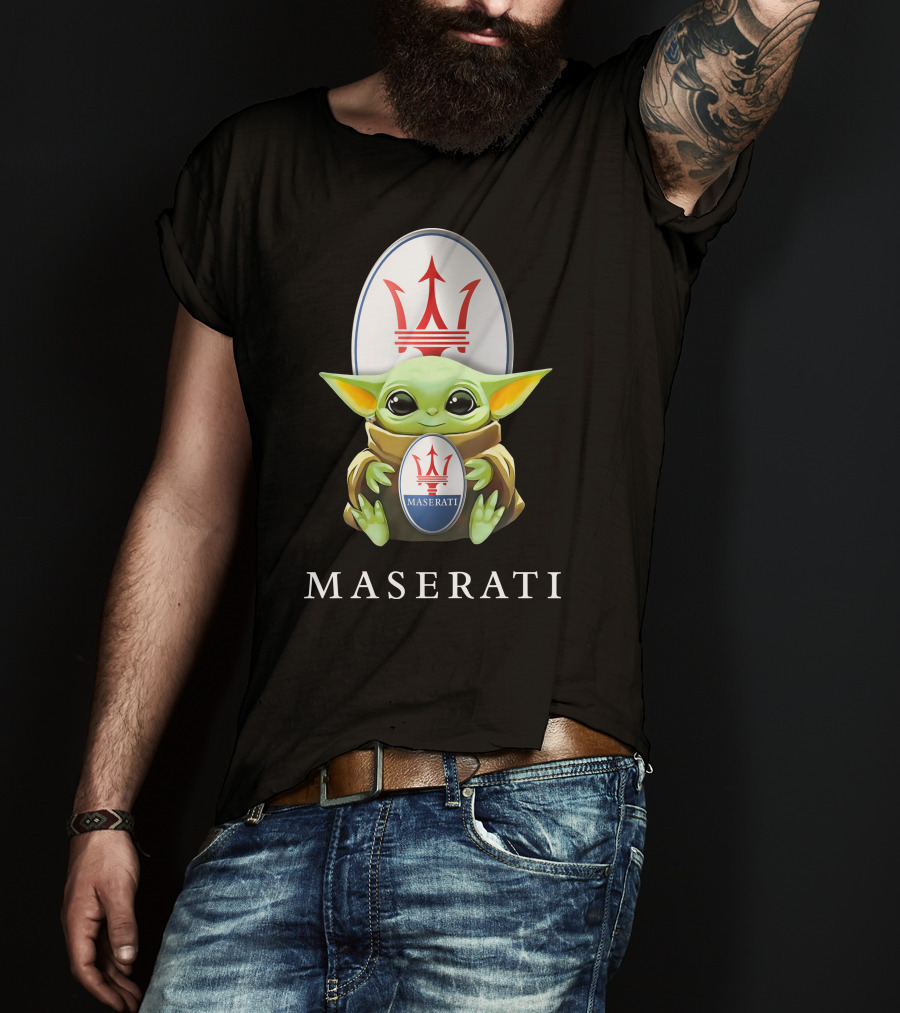 Grogu Holding Maserati Trident Emblem T-Shirt